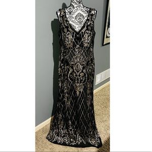 R&M Richards sequin gold Black Gown